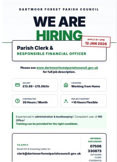 Dartmoor Forest Parish Council Vacancy for Parish Clerk